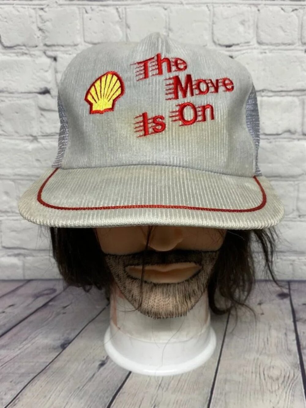 Vintage Shell Corduroy 80s Hat Cap Snapback Gray Trucker Mesh The Move is On
